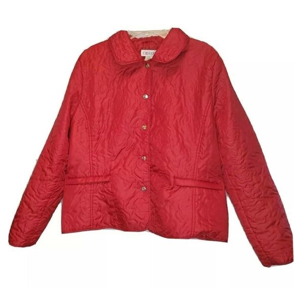 JG Hook Womens Red Lightweight Jacket Size XL Rose Pattern Snap Closure - Picture 4 of 10